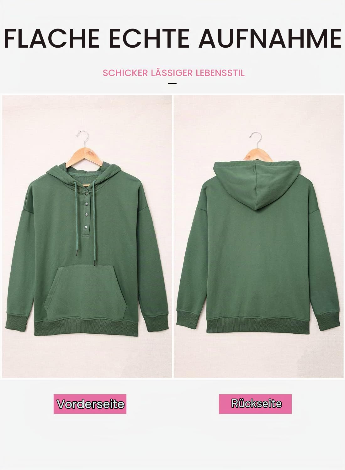 Dokotoo Kapuzenpullover Damen Knopfleiste Hoodie Pullover