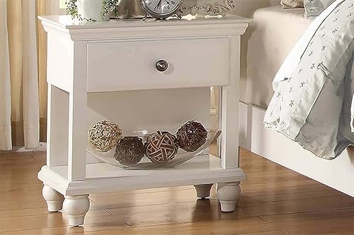 Modern Bedroom Nightstand White Color Wooden 1 Drawers and Shelf Bed Side Table Plywood