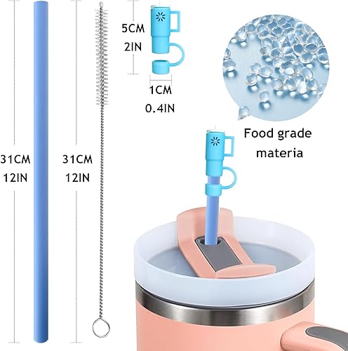 Miniatura 2 de 6 popotes de repuesto y cubiertas para popotes Stanley de 30 y 40 onzas, popotes de silicona reutilizables de 0.394 pulgadas con adornos para