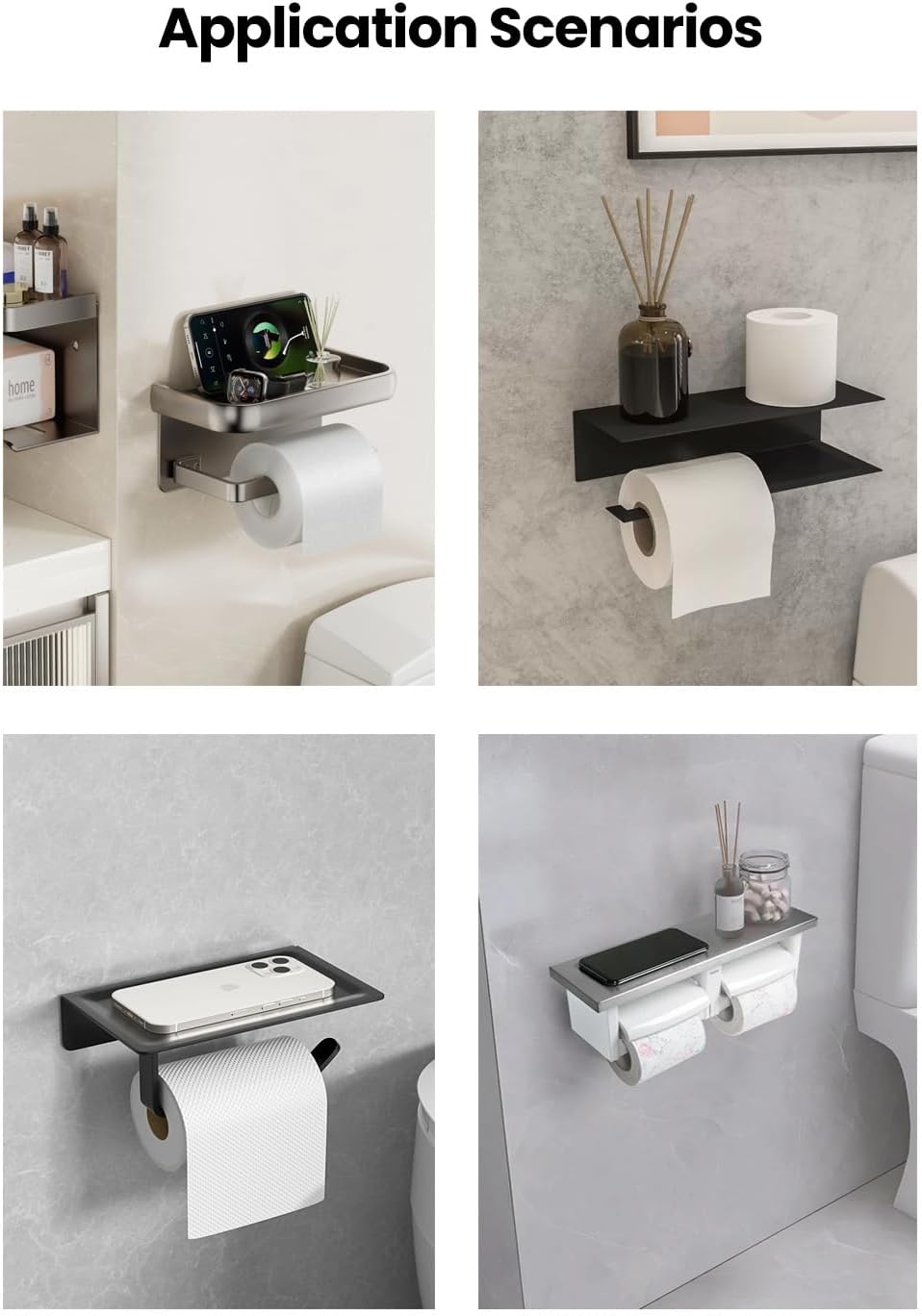Toilet Paper Holder Wall Mount, Stainless Steel Adhesive or Screw Mount Bathroom Tissue Roll Holder with Shelf, Rustproof and Space-Saving Design (Matte)