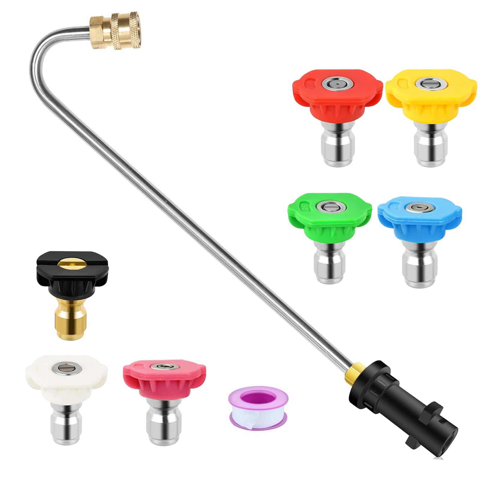Geichan Pressure Washer Accessories Dirt Blaster Power Lance for Karcher K2 K3 K4 K5 K6 K7 Kärcher Series,Jet Wash Extension Wand with 7 Nozzles,Guttering Cleaning Kit Gutter Rod Cleaner Attachment