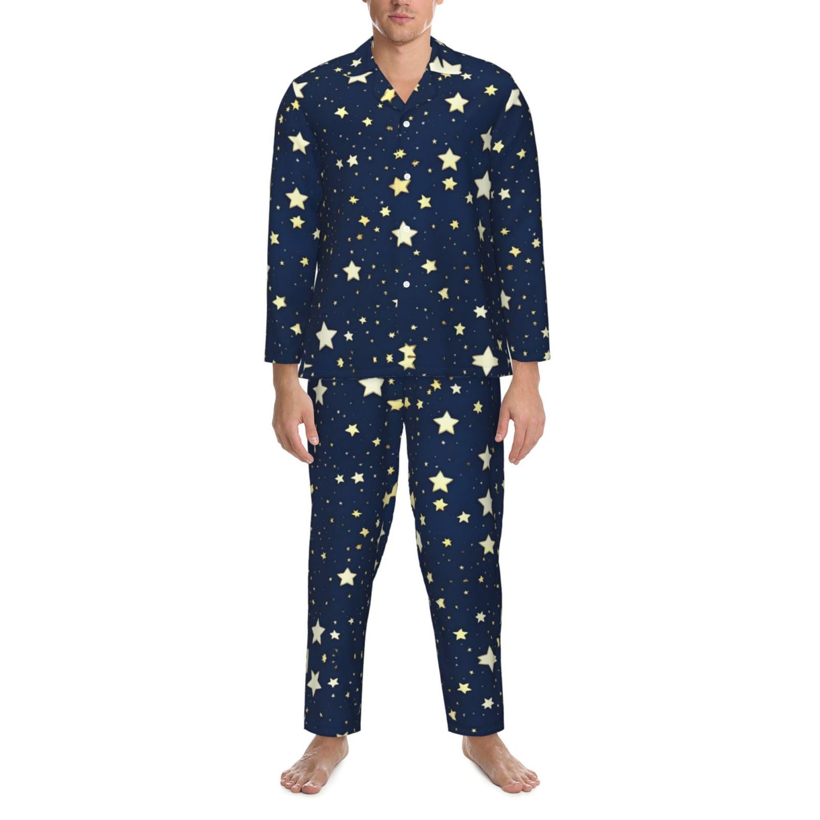Set pigiama da uomo blu navy cielo e stella, pigiama morbido per uomo manica lunga indumenti da notte per relax interno