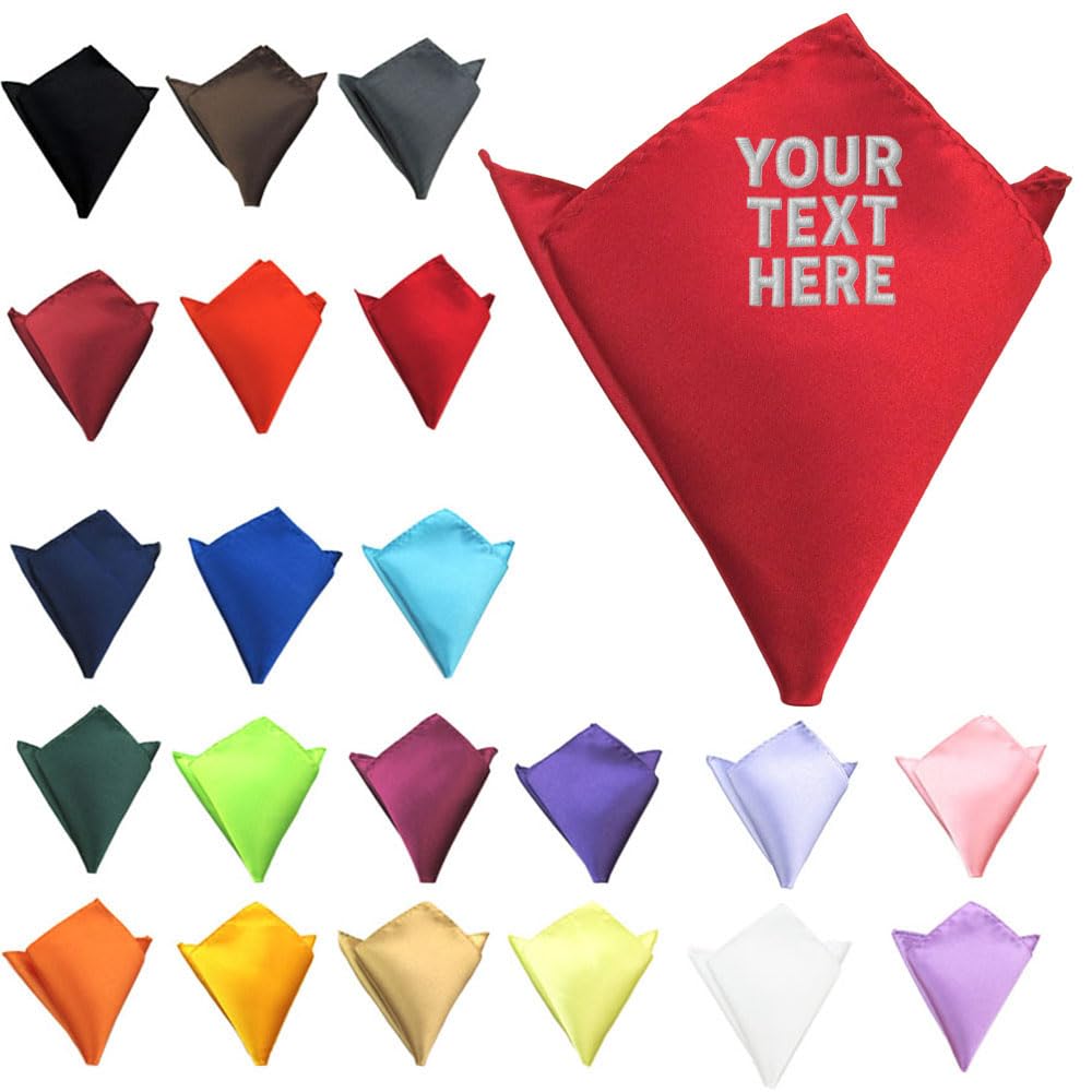 Van Der Linn Personalised Embroidered Pocket Handkerchief Square Satin Wedding Formal Groom (Claret)