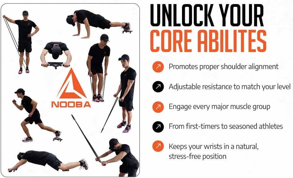 Miniatura 4 de Nooba Core Bender - Rueda avanzada de rodillo abdominal para entrenamiento de núcleo, rueda abdominal con banda de resistencia, máquina de núcleo