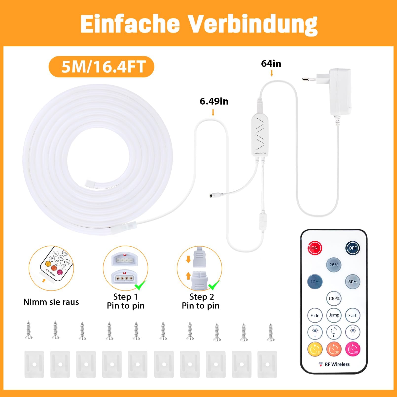 Lamomo Ruban LED 5M Blanc Chaud 12V Dimmable Néon Bande LED 3000K Etanche DIY Bande Lumineuse Flexible avec Alimentation et Télécommande IR pour Intérieur/Extérieur Maison Cuisine Décoration
