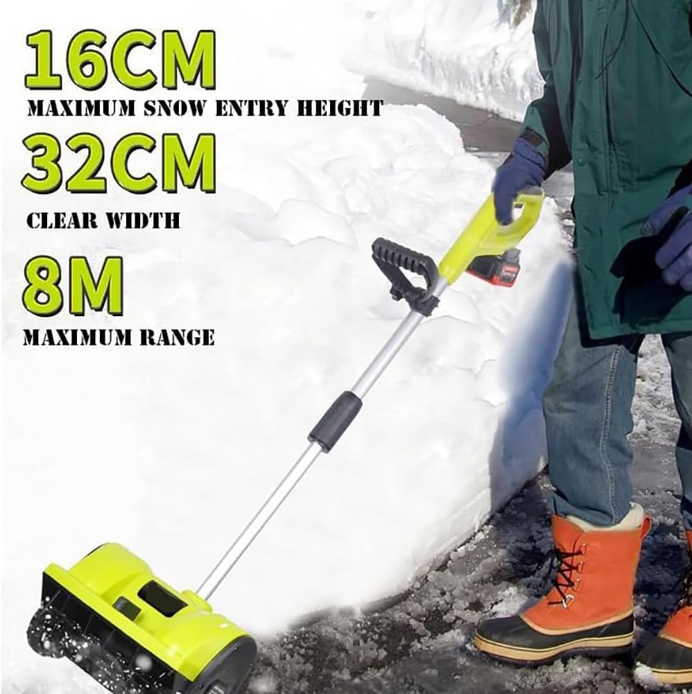 Pala da neve elettrica senza fili con direzione regolabile, alimentato a batteria, ricaricabile con 2 batterie agli ioni di litio, distanza di lancio 8 m
