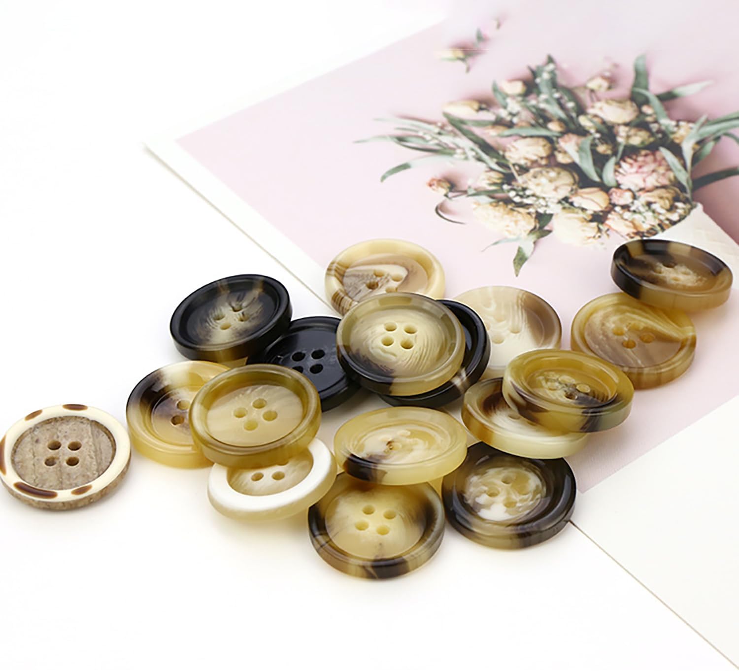 10 PCS 4 Holes Round Pattern Resin Buttons Flatback Sewing Button Favorite Findings Basic Buttons for Clothing Arts Crafts Projects DIY Decorations Sewing Accessories (10#Black, 23 mm) - Image 6