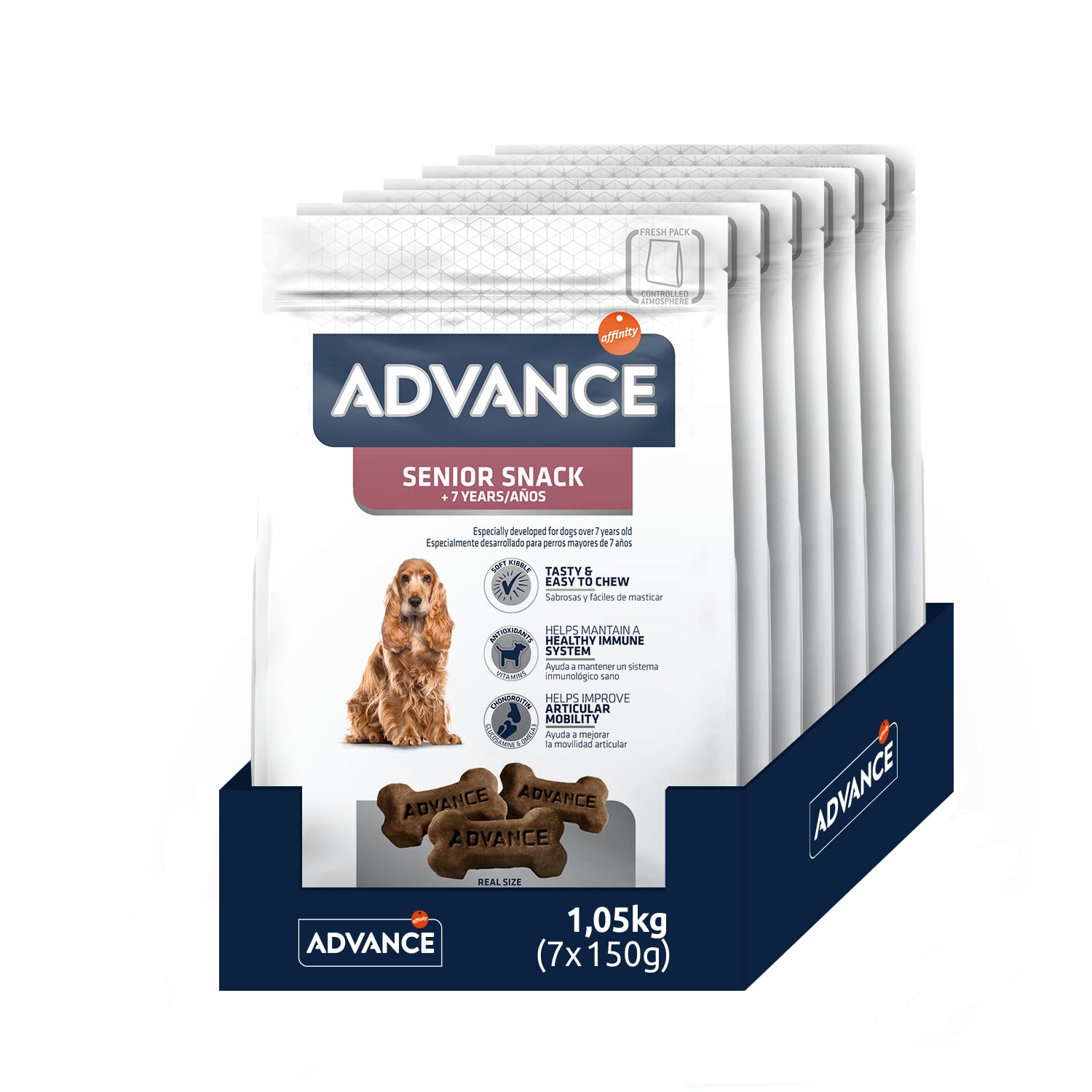 Advance Snacks Senior +7 años Snack para Perro - Paquete de 7 x 150 gr - Total 1050 gr