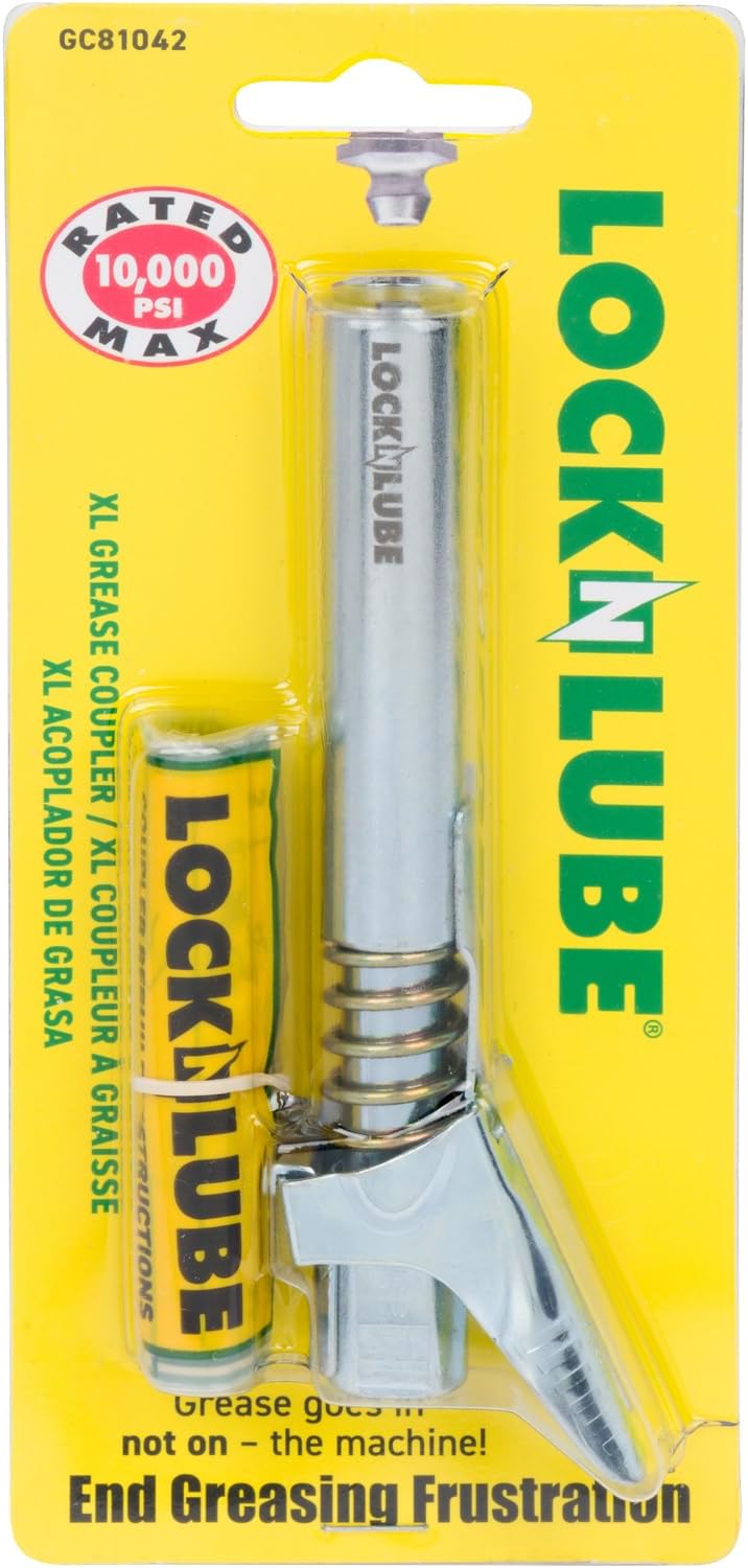 LockNLube Grease Gun Coupler XL - Extra Reach for recessed Grease Fittings