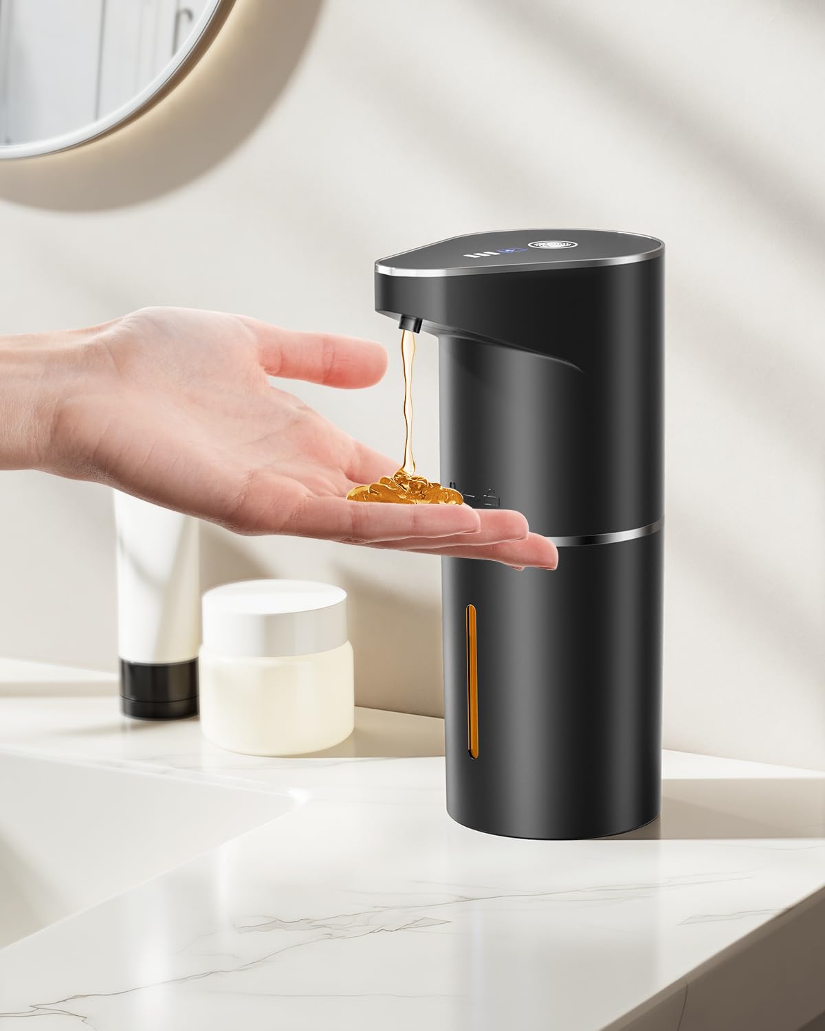 Fantictas Automatic Liquid Soap Dispenser, 3 Levels for Kitchen and Bath | For Hand and Dish Soap, Responsive Sensor, Type-C Charging, 90-day Use, Wall Mountable, IPX5 Waterproof, 350ML, Black Gel