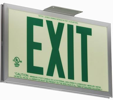 Jessup Glo Brite 7220-SAF-2-B P50 Non Electrical, Glow-in-The-Dark (Photoluminescent) Screen-Printed Eco Exit Sign, Double-Sided with Aluminum Frame and Bracket, 7.5