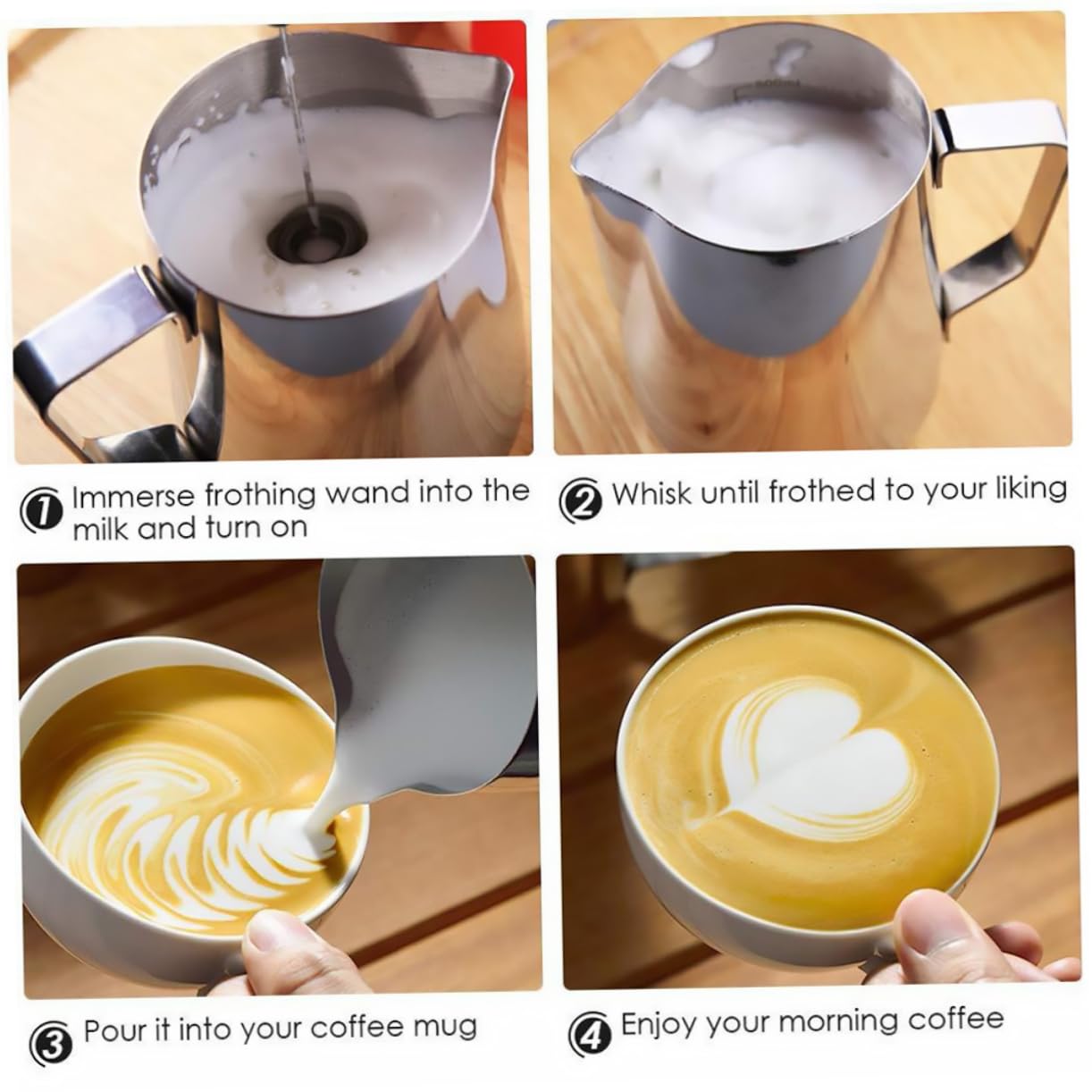 Amosfun 2 Piezas espumador de leche eléctrico licuadora portátil portable blender buttercream nata de café con mezclador eléctrico mezclador de el plastico Black
