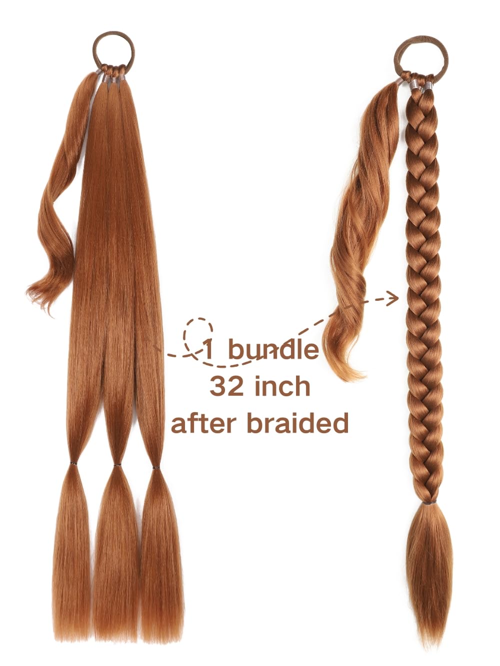 Queue De Cheval Synthétique 15.75" - Couleur Coppery Golden Brown - Perruque Clip Mid Length
