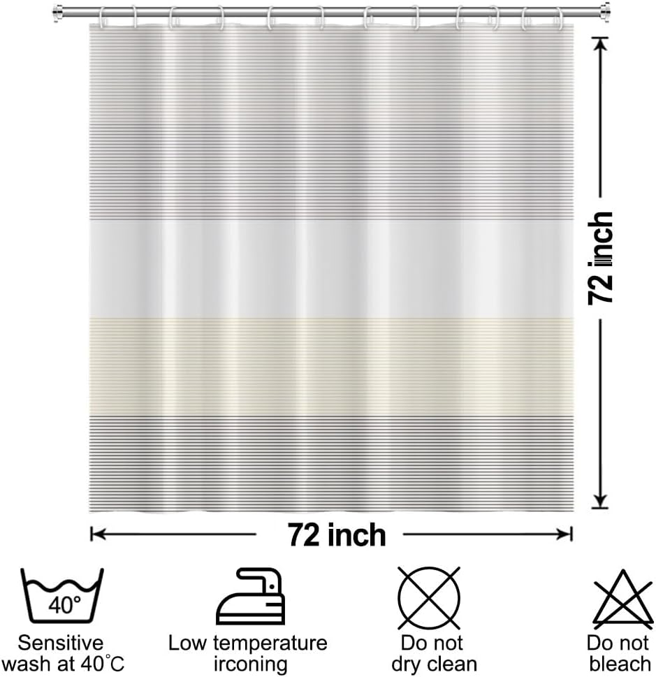 Boho Shower Curtain for Bathroom 72x72 inches White Grey Lines Waterproof Shower Curtain Set with Hooks Bohemian Stripe Fabric Bathtub Shower Curtains