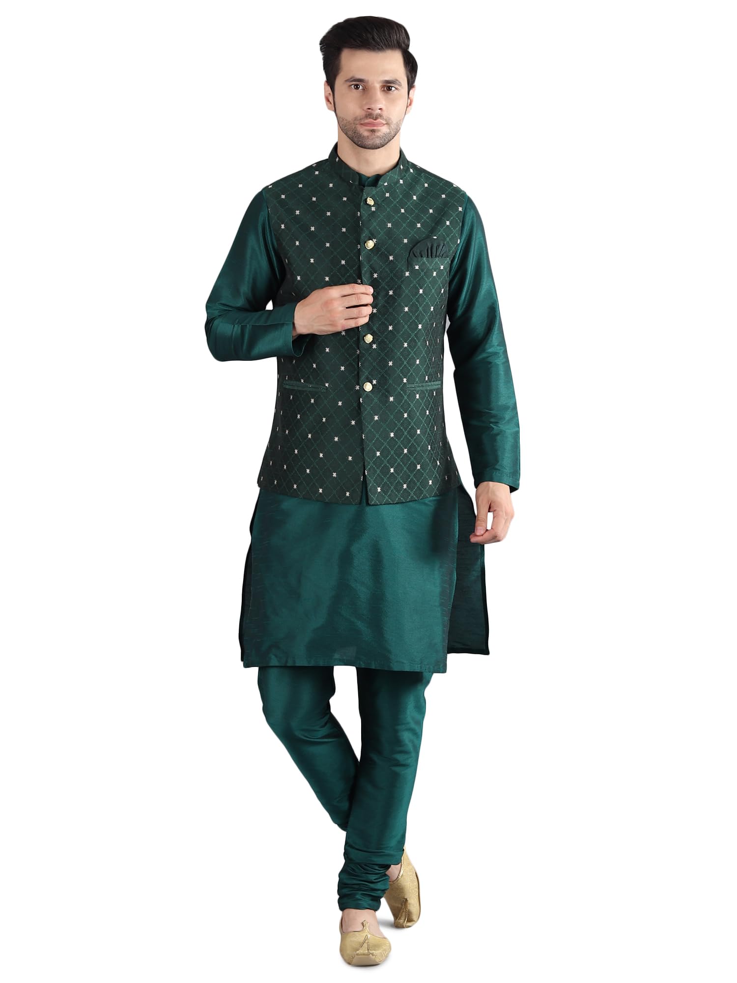 uri and mackenzie Men's Silk Blend Kurta Pajama with Designer Ethnic Nehru Jacket/Modi Jacket-picture-43