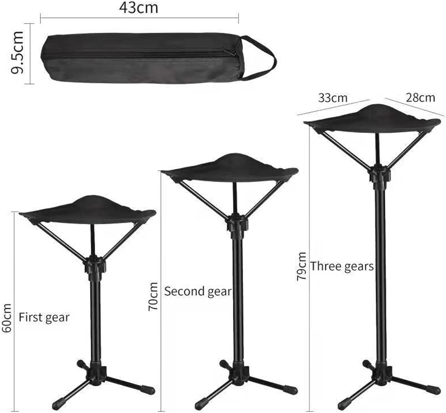 Heavy Type Folding Outdoor Stool Waterproofed Hiking Chair Regulable Height for Beach Mountain Concerts Weather Camping Stool