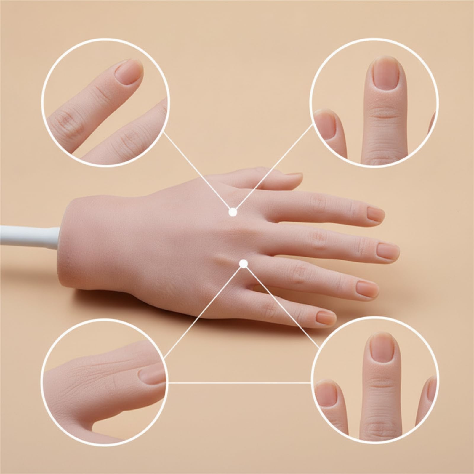Manichino per Allenamento Unghie Mano Finta Modello Allenamento Manicure in Silicone Pieghevole con Dita Posizionabili E Fissaggio da Tavolo Adatto, Mano Sinistra