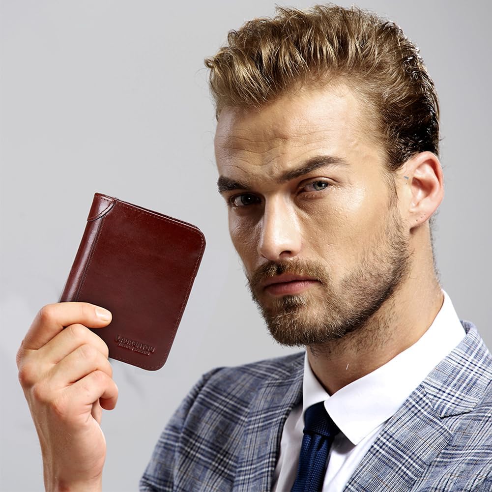 LAORENTOU Wallet for Men Genuine Leather Bifold Stylish Wallet with ID Window Credit Card Holder (Dark brown1) - Image 3