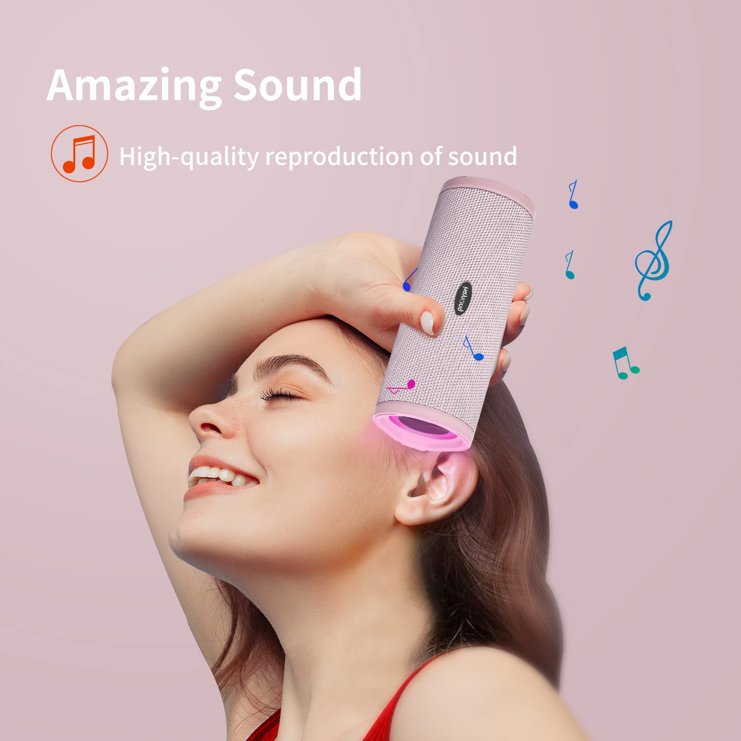 HEYSONG Altoparlante Bluetooth portatile, impermeabile, wireless, altoparlanti esterni con luce LED, bassi migliorati, IPX7 galleggiante, riproduzione 40 ore, scheda TF, stereo wireless per feste,