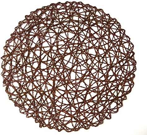 Round Paper Fiber Woven Place Mats, 100% Paper Fiber 15-Inch , Natural , Set of 12 pcs Coffee Color (Brown)