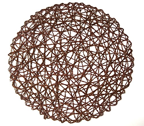 Review Product Round Paper Fiber Woven Place Mats, 100% Paper Fiber 15-Inch , Natural , Set of 12 pcs Coffee Color (Brown)