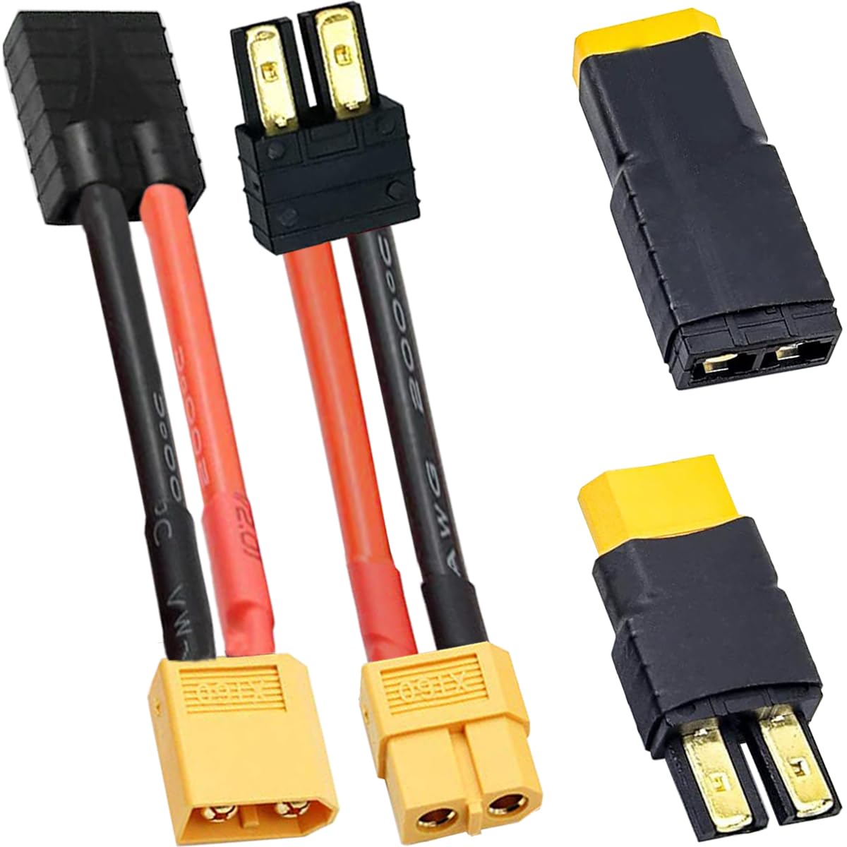 2 Pair RC Battery Connector for Traxxas Plug to XT60 Male Female Adapter for Traxxas Plug to XT60 Male Female Plug 12 gauge Connector Adapter, for RC LiPo Battery RC cars RC aircraft