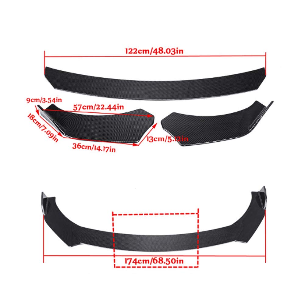 Yctze Alerón Parachoques Spoiler Delantero, Universal 4pcs Parachoques Delantero del Coche Separador de Labios Aletas Difusor Cubierta kit de Protección Canards Protector de Parachoques del Coche