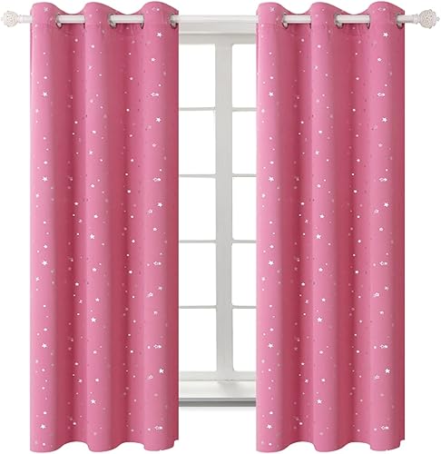BGment - Cortinas opacas para dormitorio, con ojales, aislamiento térmico, estampado de estrellas plateadas, para oscurecer la habitación, para sala