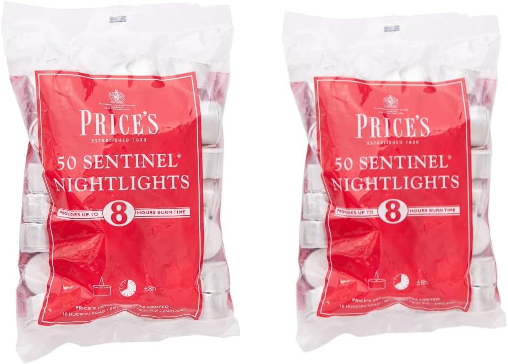 Price's Candles 2 x 50 Pack Sentinel Range 8 Hour Tealights Bags | Perfect Long Burning Tea Lights for Home, Catering or General Use | 100 Standard Size Long Burning Tea Lights