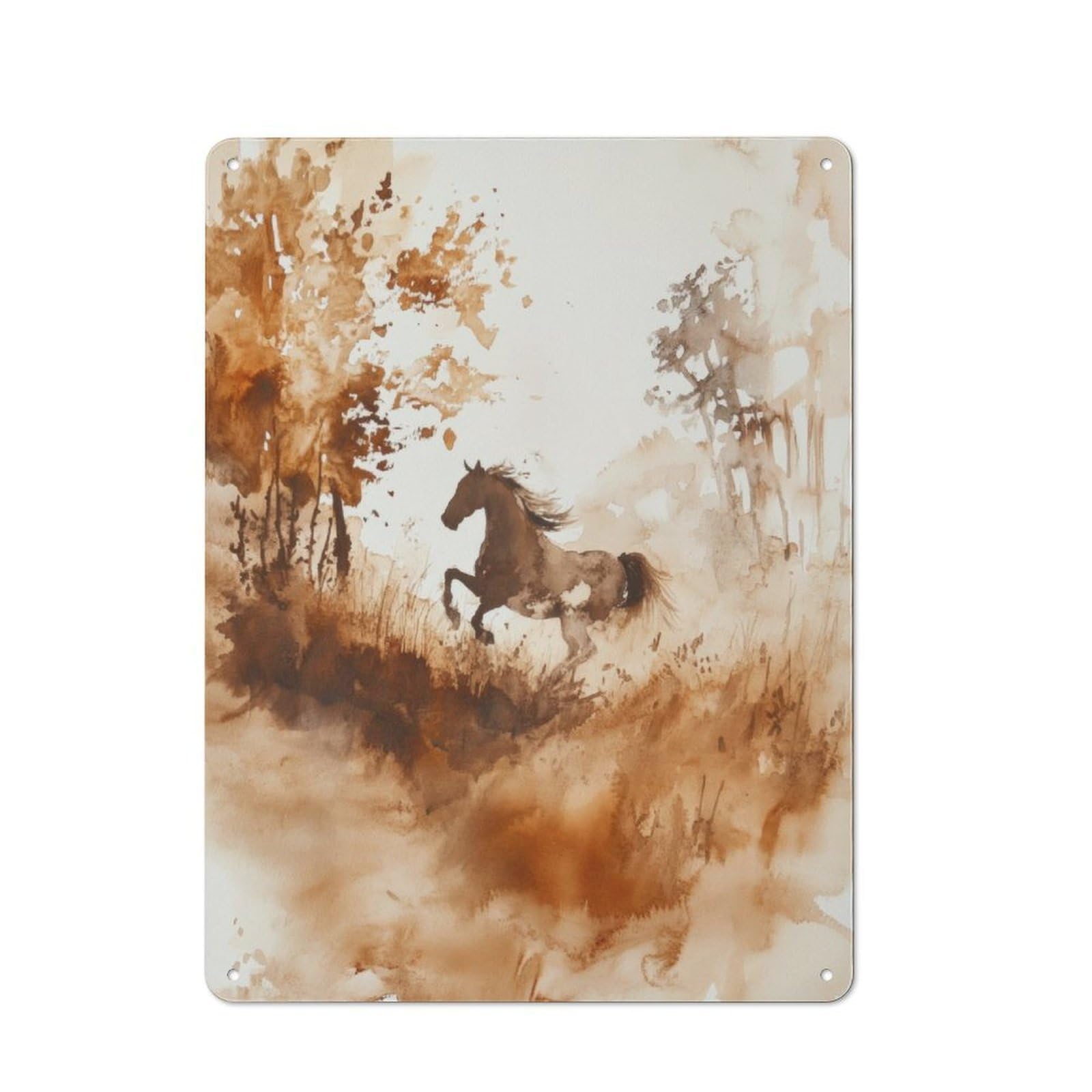 Horse Running Through Forest Printed Metal Sign, Easy to Hang Plaque for Home Bar, Pub Room Or Kitchen Wall, 40x30cm