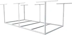 FLEXIMOUNTS 4x8 Overhead Garage Storage Rack without Decking,Garage Storage Organization Systerm,Heavy Duty Metal Garage Ceiling Storage Racks,600lbs Weight Capacity,White