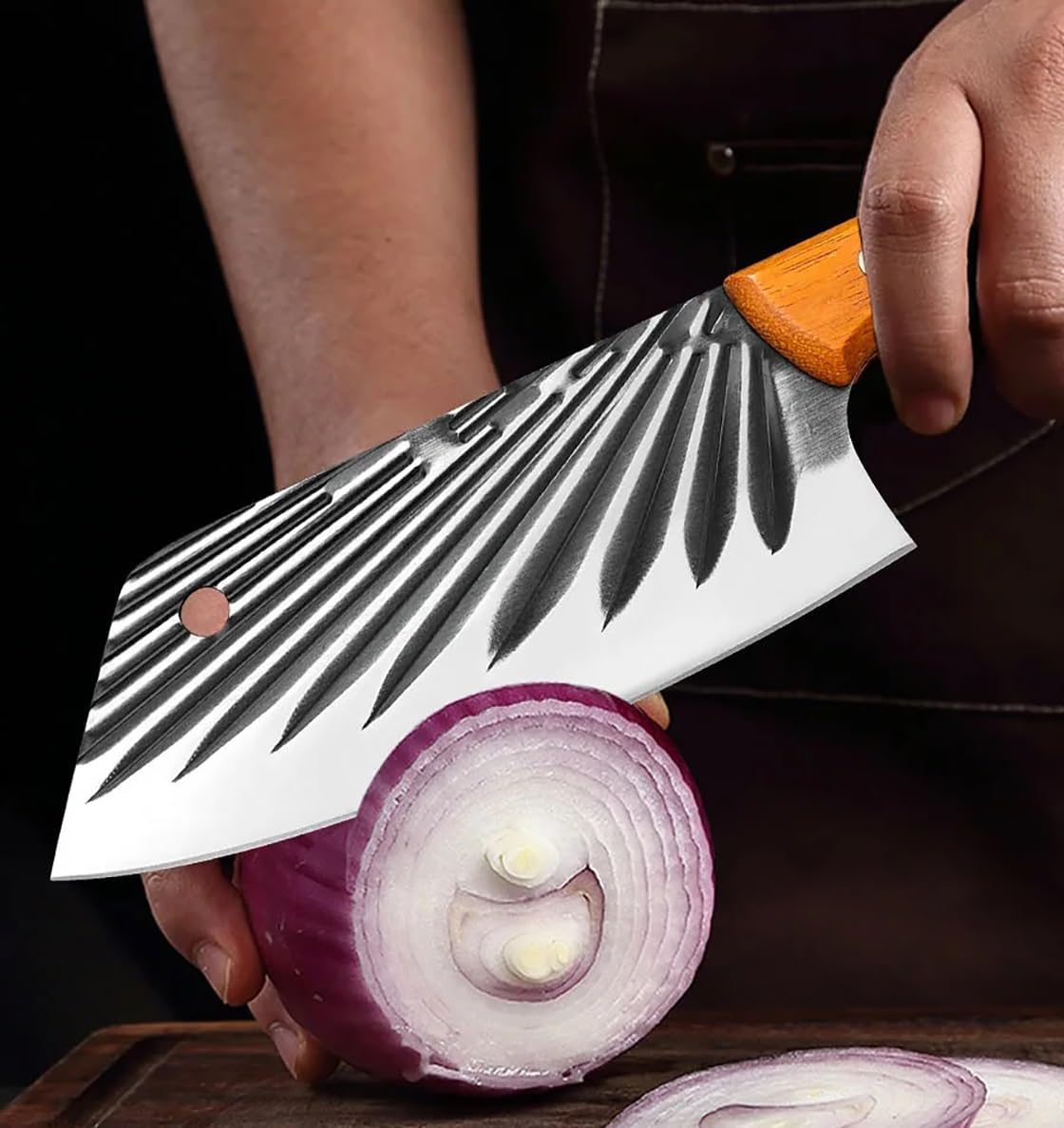 Meat Cleaver Knife, 7 Inch Forged Stainless Steel Meat Cleaver Sharp Meat Fish Vegetable Slicing Knife Bone Cutter Chopping Chinese Butcher Knife