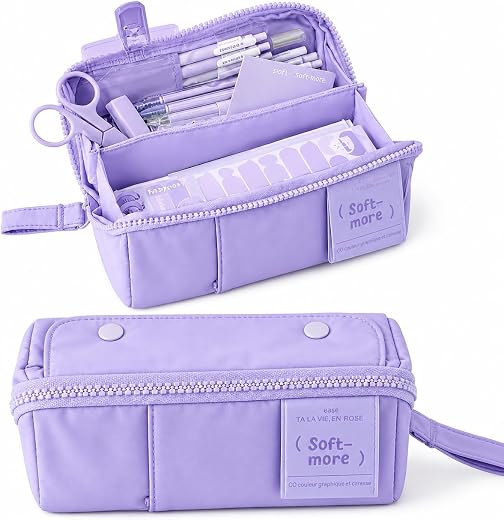 Zqiue Multi-Functional Soft Pencil Case for Girls – Large Capacity Zipper Pouch with Multiple Compartments – Aesthetic Sta...