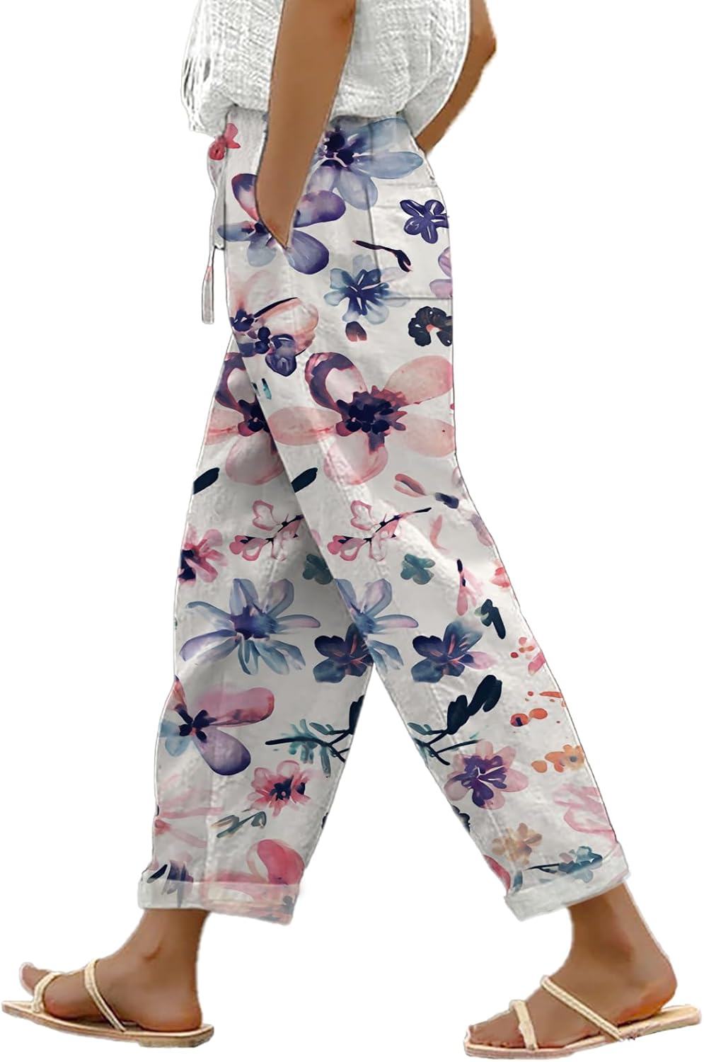 domirica Hawaii Pants for Women Lightweight Baggy Elastic High Waist Casual Lounge Trousers