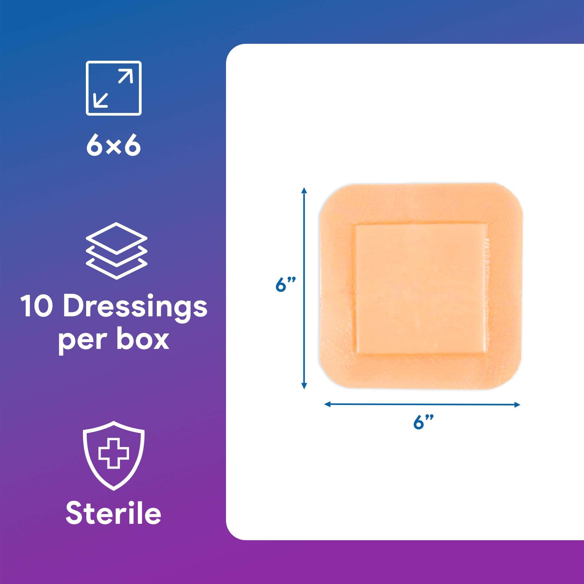 Apósitos de espuma de silicona de 6 x 6 pulgadas, 10 vendajes de silicona con bordes para heridas, almohadillas muy absorbentes para heridas de exudado moderadas y pesadas, buenos para pieles