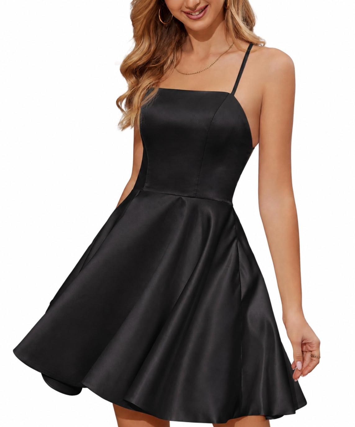 StarAneer Homecoming Dresses 2024 Cocktail Graduation Short Satin Prom Dress with Pocket(Built-in Bra)