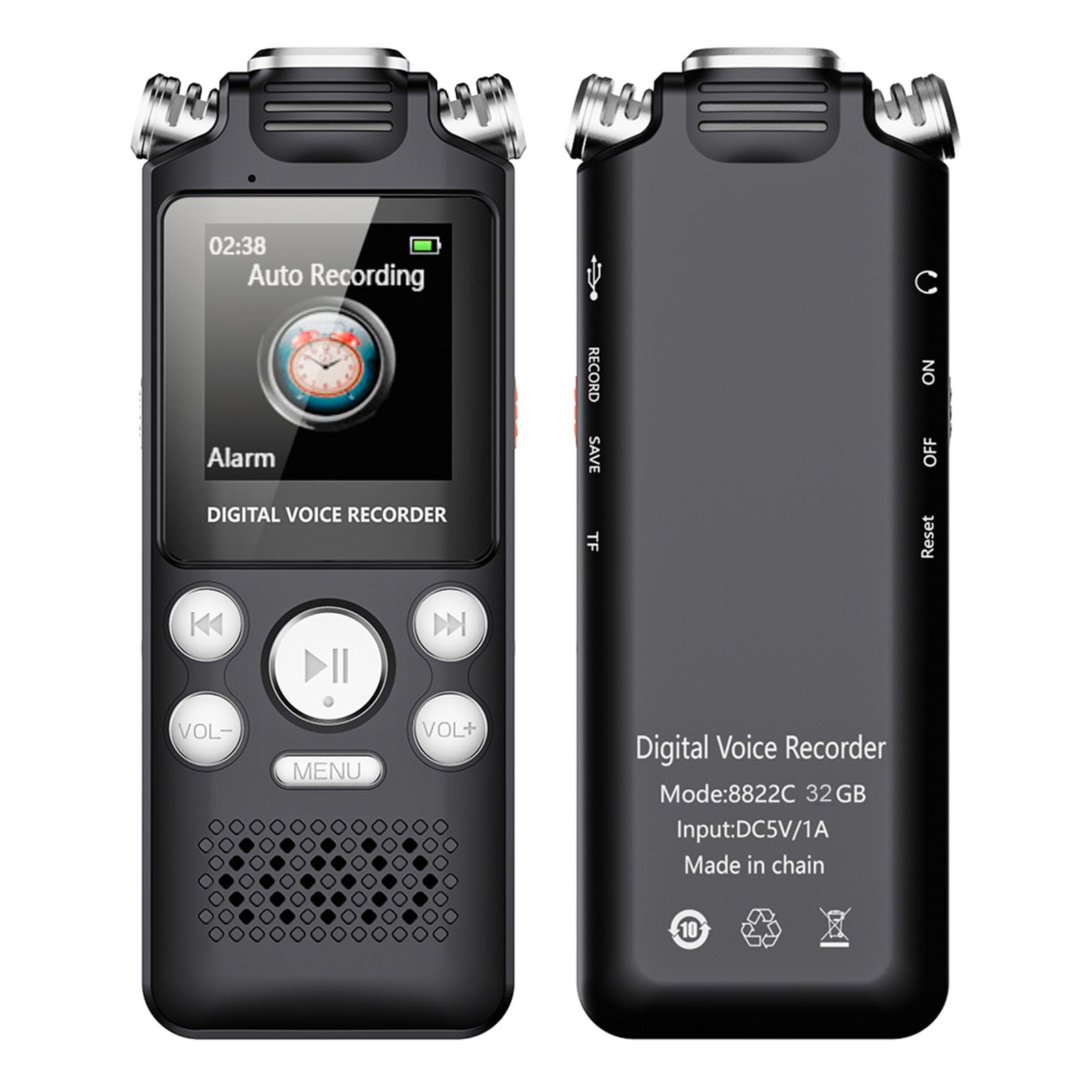 Cryfokt Grabadora de Voz Digital con Reproducción, Grabadora Activada por Voz con Reducción de Ruido y Reproductor MP3 for Clases, Reuniones, Entrevistas (32GB)