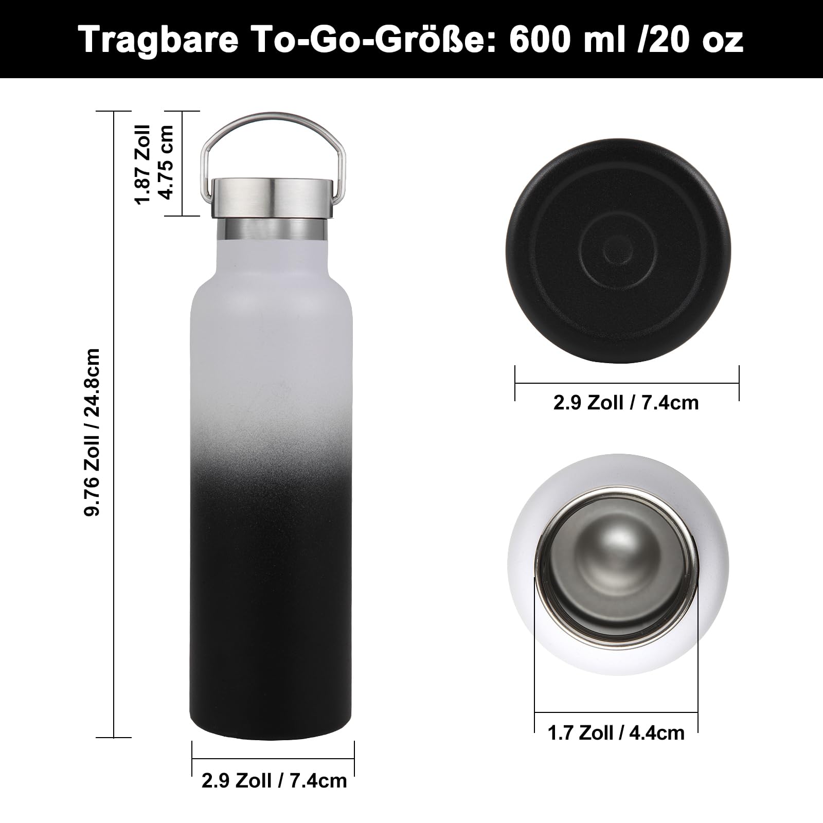 Volhoply 600ml Trinkflasche Edelstahl Vier Packungen,Doppelwandig Vakuum Isolierte Thermosflasche Kinder,Metall Auslaufsicher Water Bottle Wasserflasche FüR Sport, Schule, Outdoor(Gemischt,4 Set)