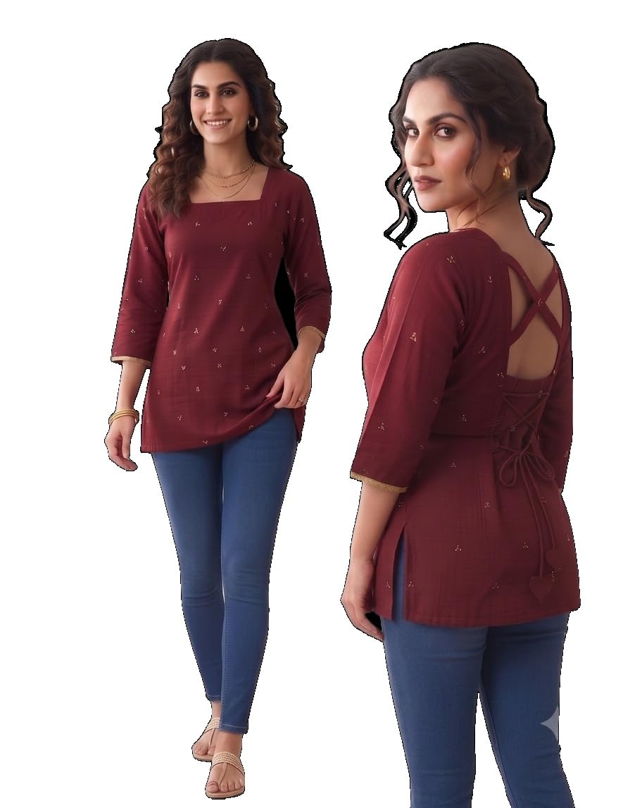 Women's Maroon Cotton Short Kurti-picture-18