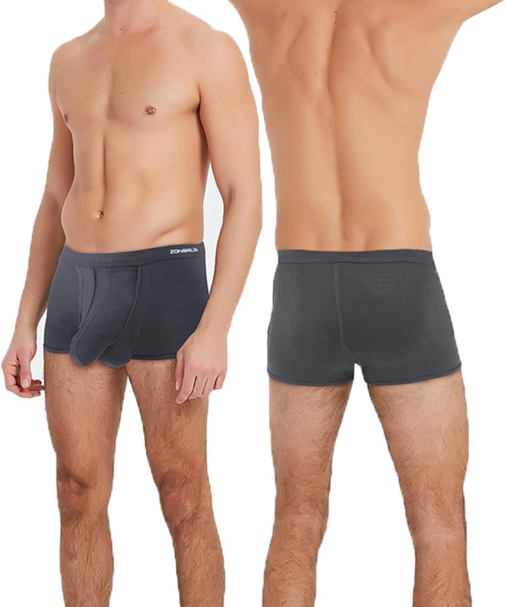 ZONBAILON Men's Dual Pouch Underwear Short Leg Bulge Boxer Briefs Separated Pouch Modal Trunks - Image 2