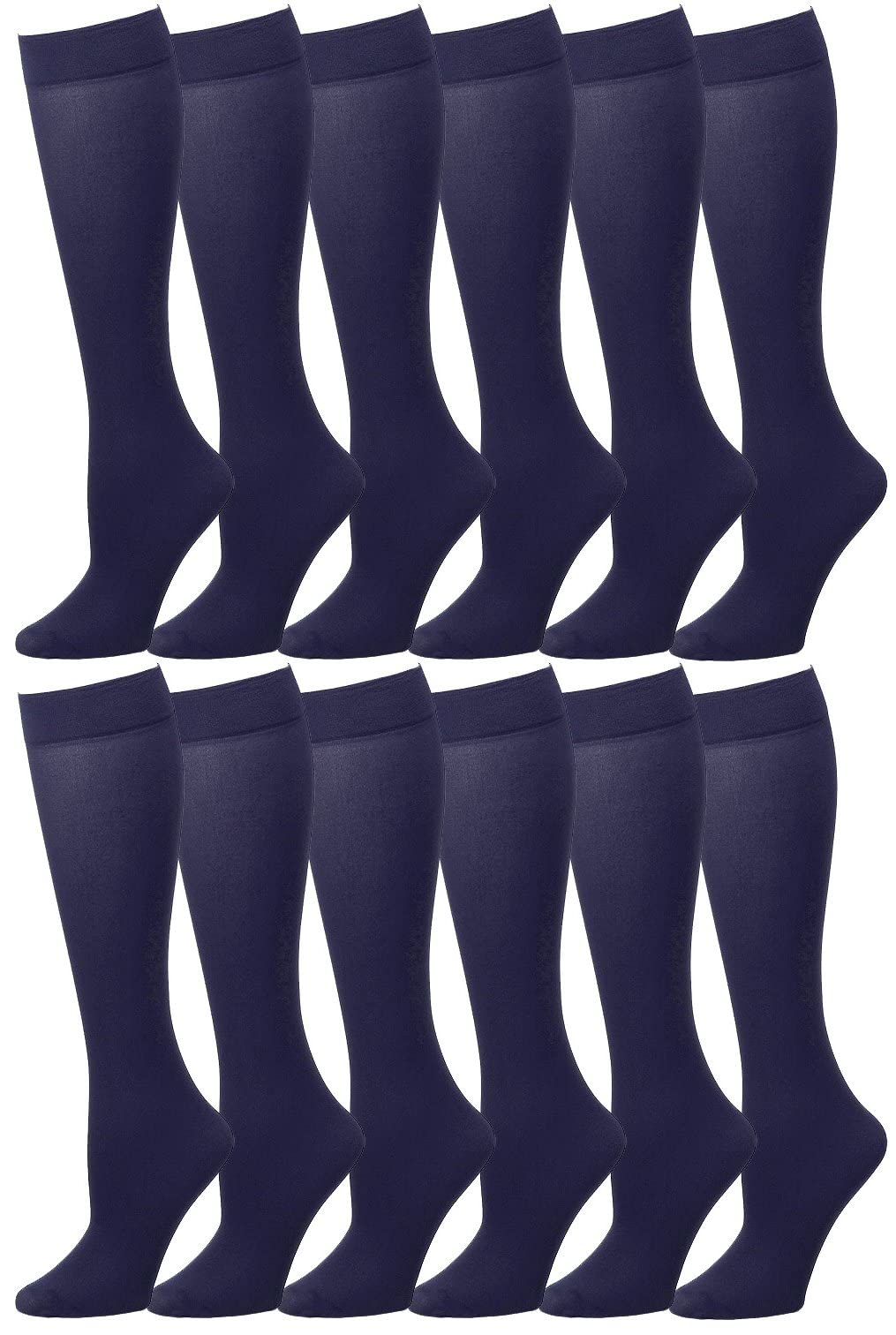 Falari 12-Pack Knee High Women Trouser Socks Comfort Band Stretchy Spandex Opaque