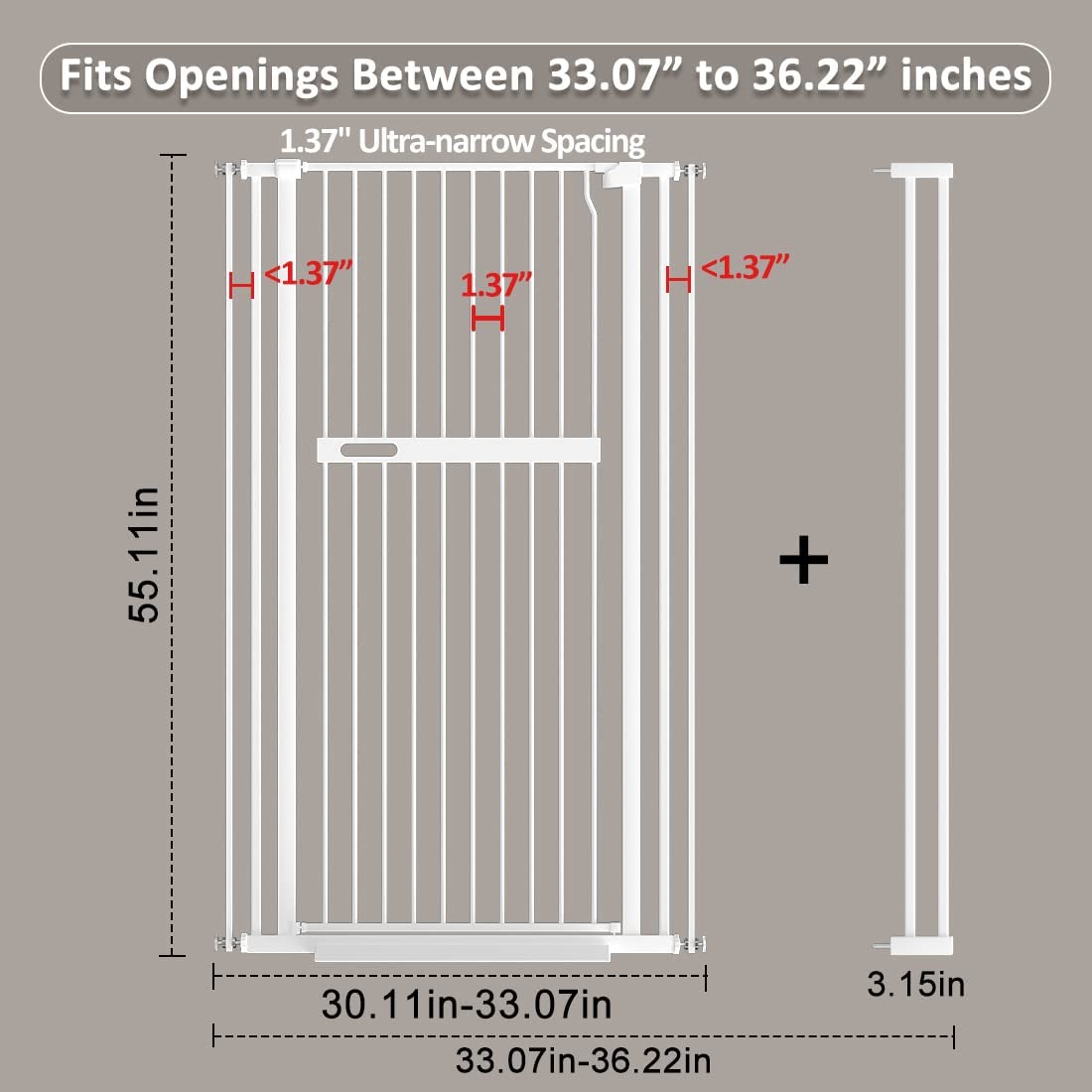 AIKSSOO 55.11 inch Extra Tall Pet Gate Safety Metal Gate Wide Pressure Mount Walk Through Swing Auto Close Gate Baby Toddler Dog Pet Puppy Cat for Indoor Stairs Doorways Kitchen