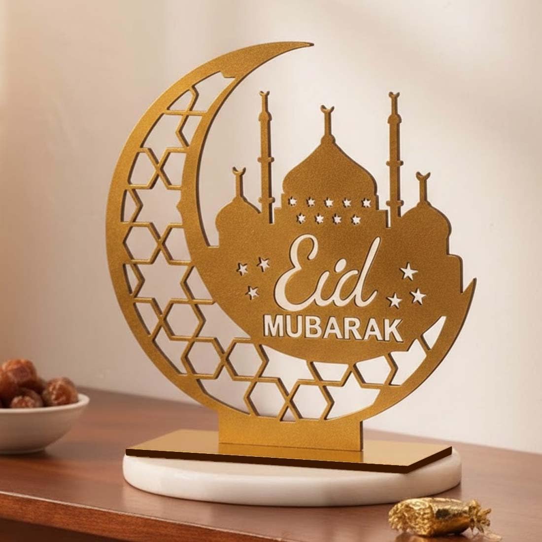 Wooden Ramadan Table Decor Festive Home Table Gift Ramadan Mubarak Wooden Eid Mubarak Decoration Item 7 x 7 Inches