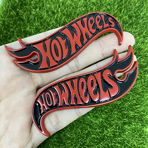 1 Pair Set Hot Wheels Stickers 3D Metal Emblems Side Fender Badge Cover Decal for Car Truck Motorcycle (Red/Black)