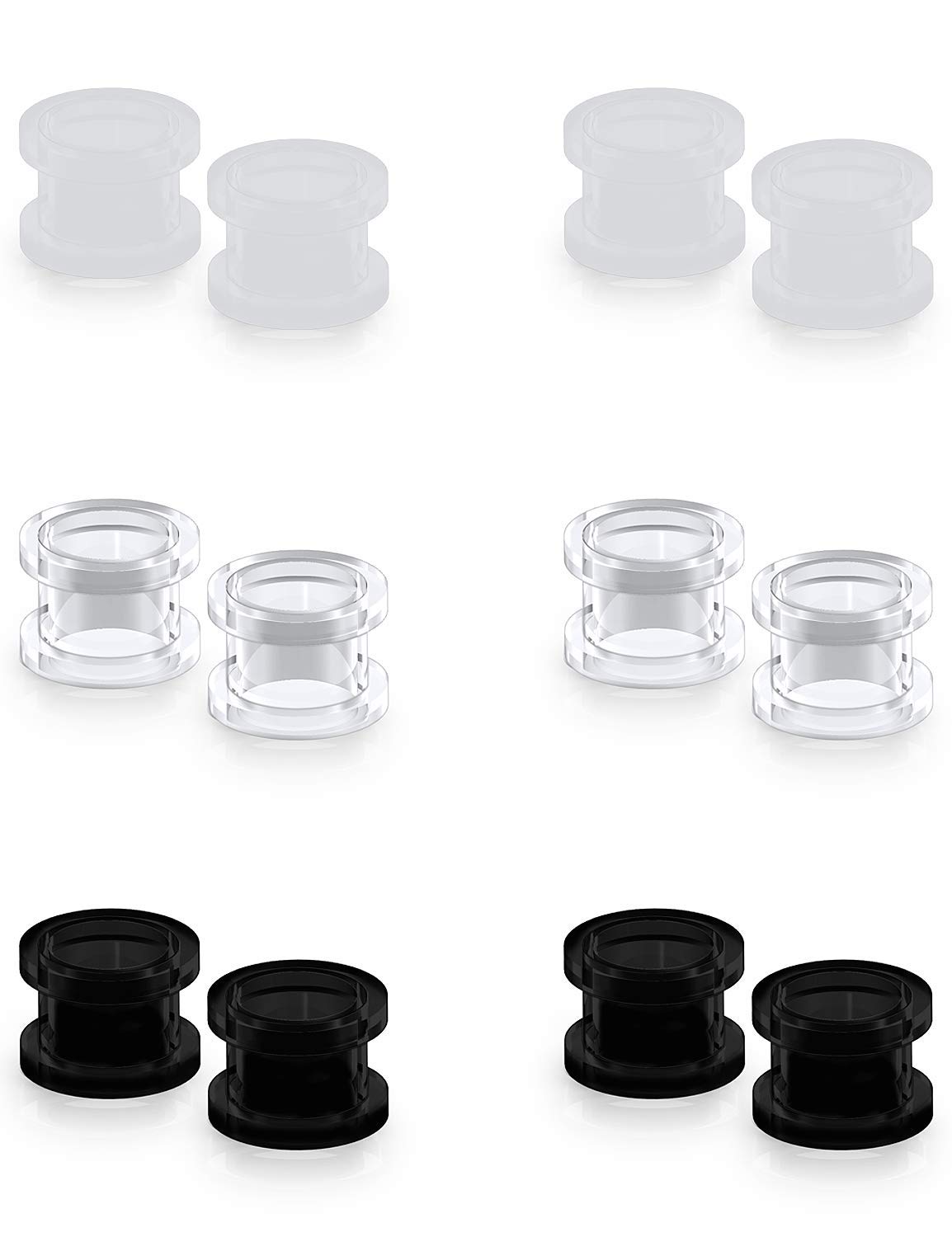 Lcolyoli Screw Fit Ear Gauges Kit Acrylic Tunnel Expander Earrings Earlobe Plugs Body Piercing Jewelry Set for Women Men 8G-00G 6 Pairs