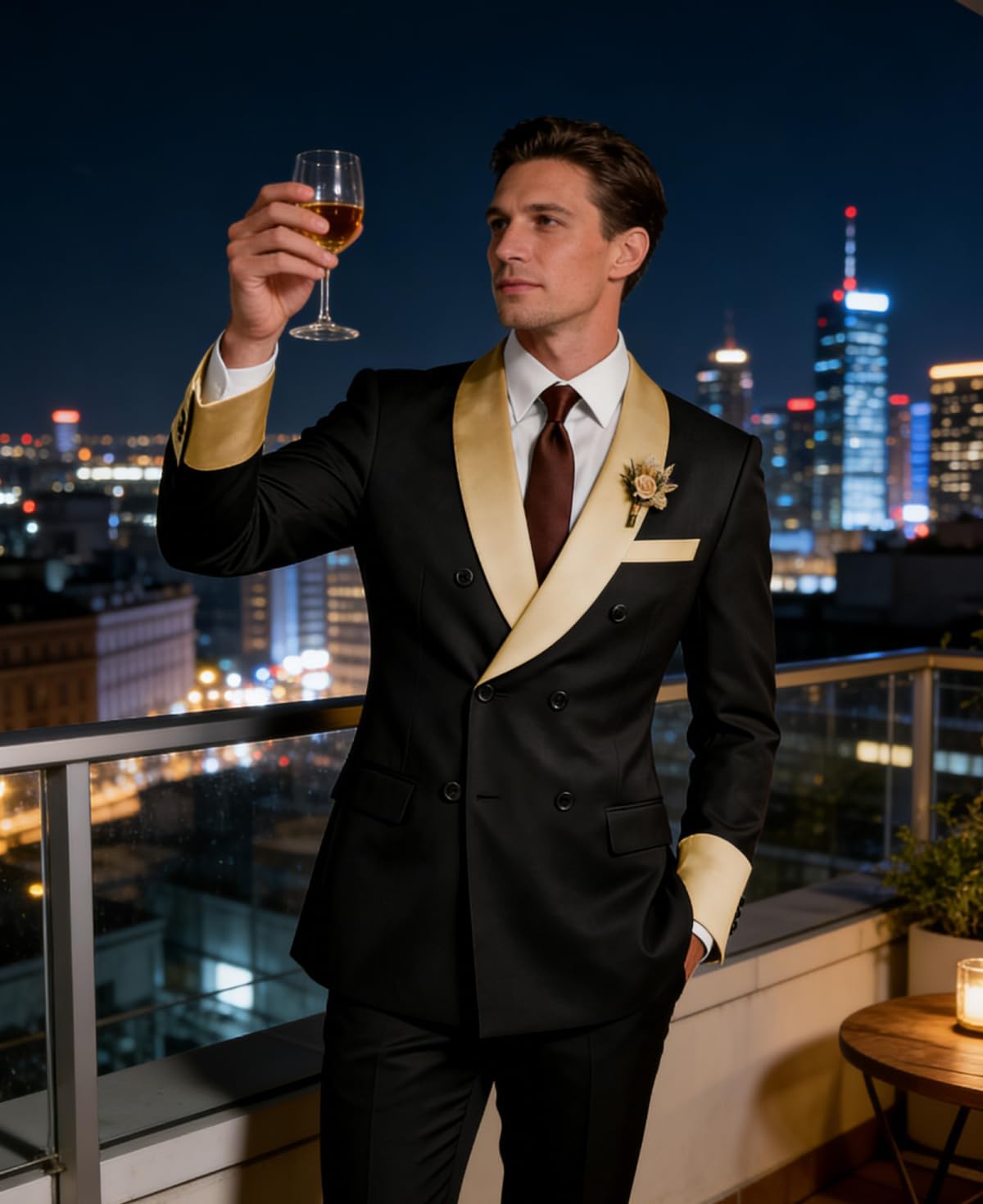 Mens Tuxedo Suit Set Slim Fit 2 Piece Black Suits Shawl Lapel Double Breasted Suit Men Elegant Suits for Men