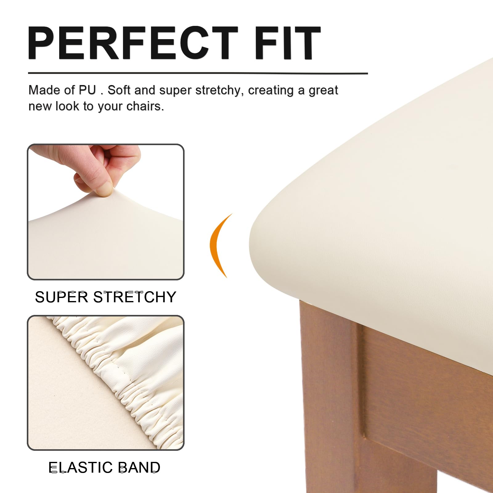 Alishomtll Leather Dining Chair Covers Set of 4/6 PU Chair Seat Slipcovers Waterproof Chair Covers Removable Seat Covers with Fixing Buckle for Dining Room Kitchen Garden Office (Beige - Image 3