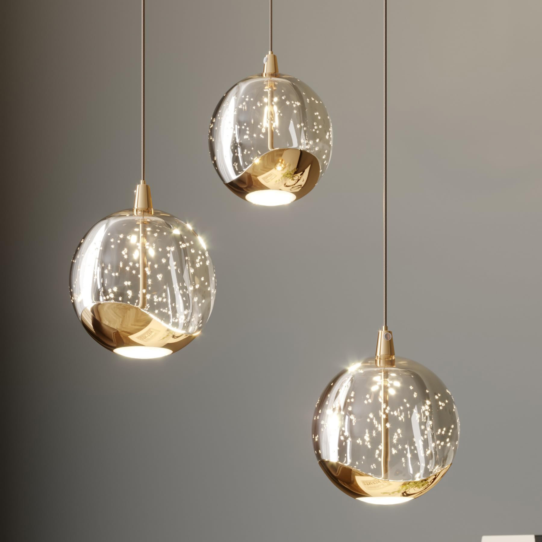 Gold Glass Globe Bubble Chandelier - 3 Light