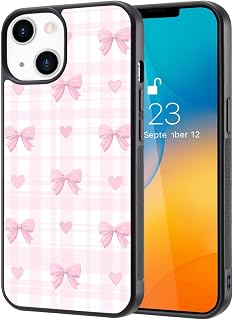 JOYLAND Pink Bow Phone Case for iPhone 14 Pro 6.1",Bows Protective Case Black Soft Silicone&Aluminum Hard Back Scratch Resistant Shockproof Cover for Men Girls Women Boys