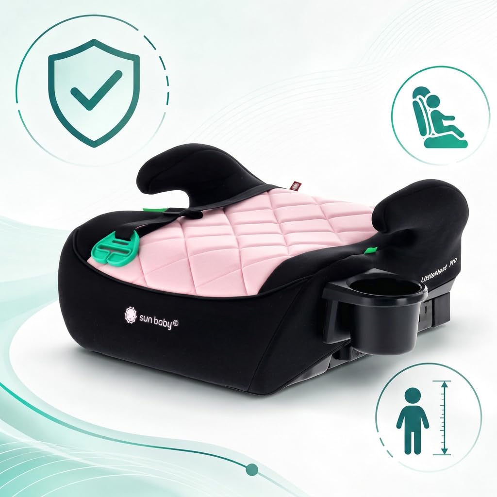 SUN BABY LITTLENEST PRO Rehausseur Auto ISOFIX i-Size R129 125-150 cm - Noir-Rose